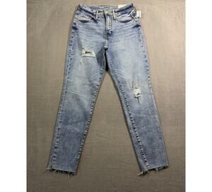 NWT Old Navy OG Straight Ankle Jeans 4 Womens Distressed High Rise Raw Hem Jean